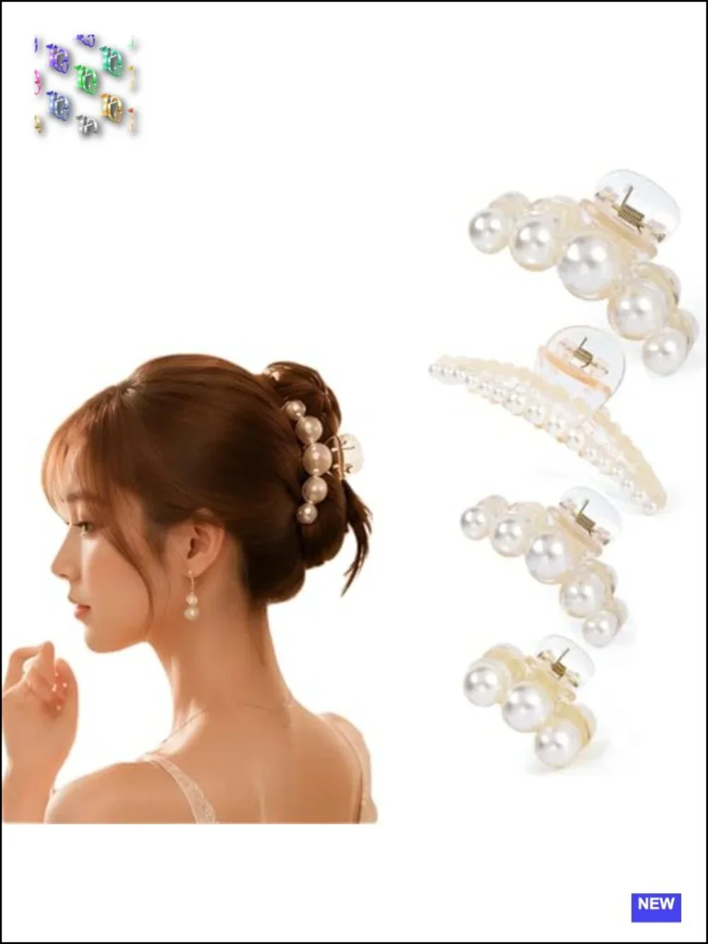 4 PCS Large Pearl Hair Claw Clips Set for Women - Strong Hold Hair Accessories